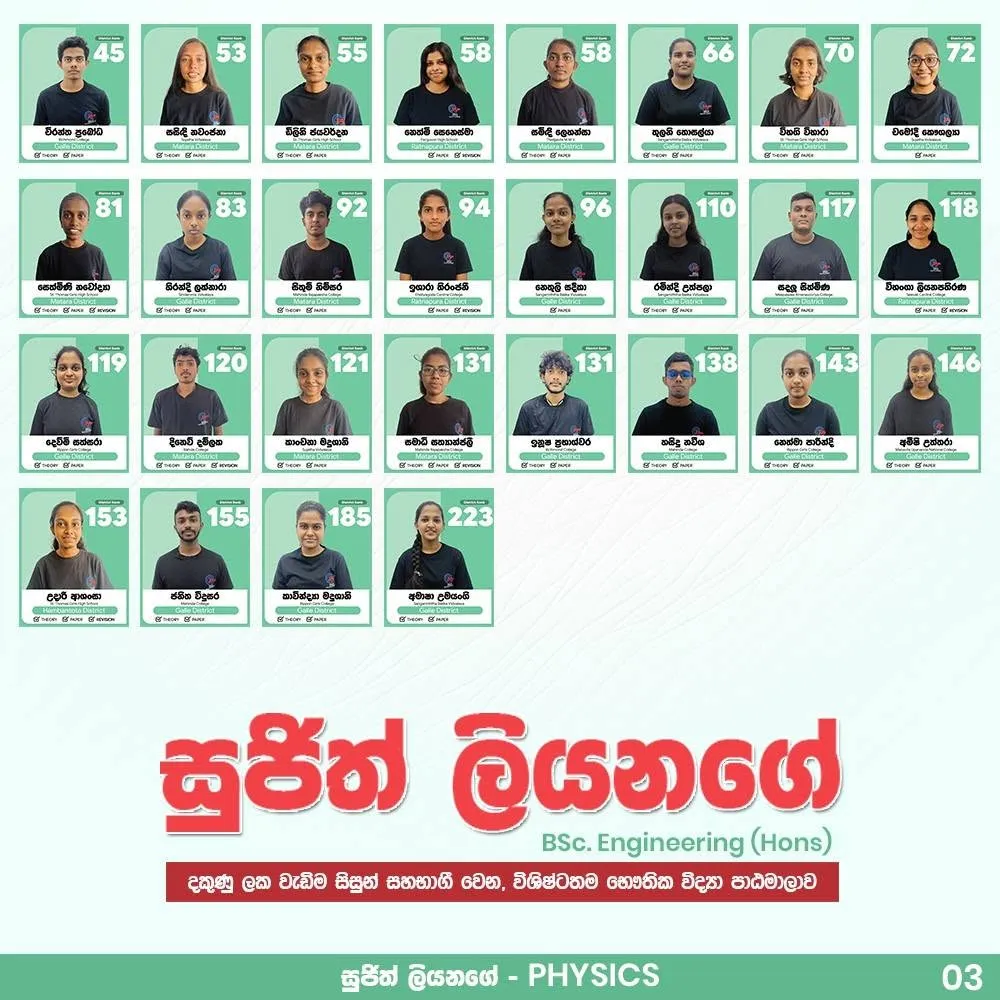 2025 උසස් පෙළ ප්‍රතිඵල පෝස්ටරයේ තෙවන පිටුව: ජීව විද්‍යා අංශයේ සිසුන් 28 දෙනෙක්.